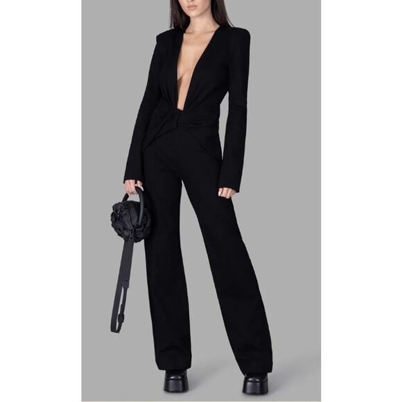 Gauge81 'Phil' Black Twist-Front Stretch-Jersey Long Sleeve Jumpsuit Size M -